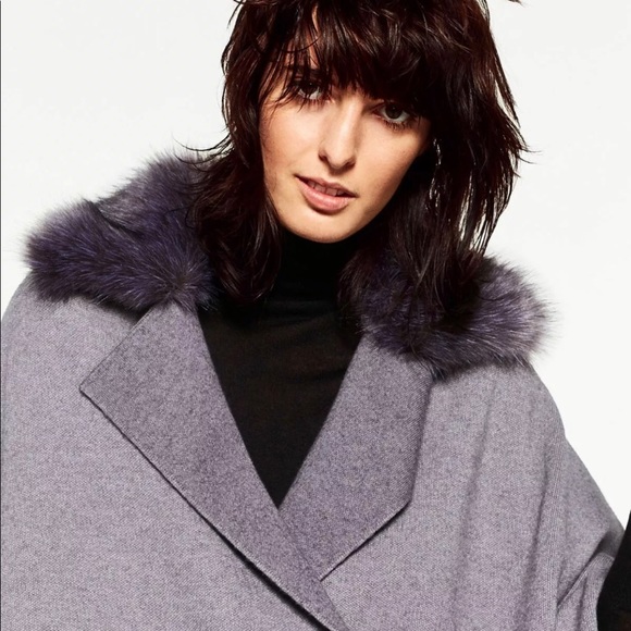 Zara Knit Cape Poncho Faux Fur Collar SMALL - Picture 4 of 13